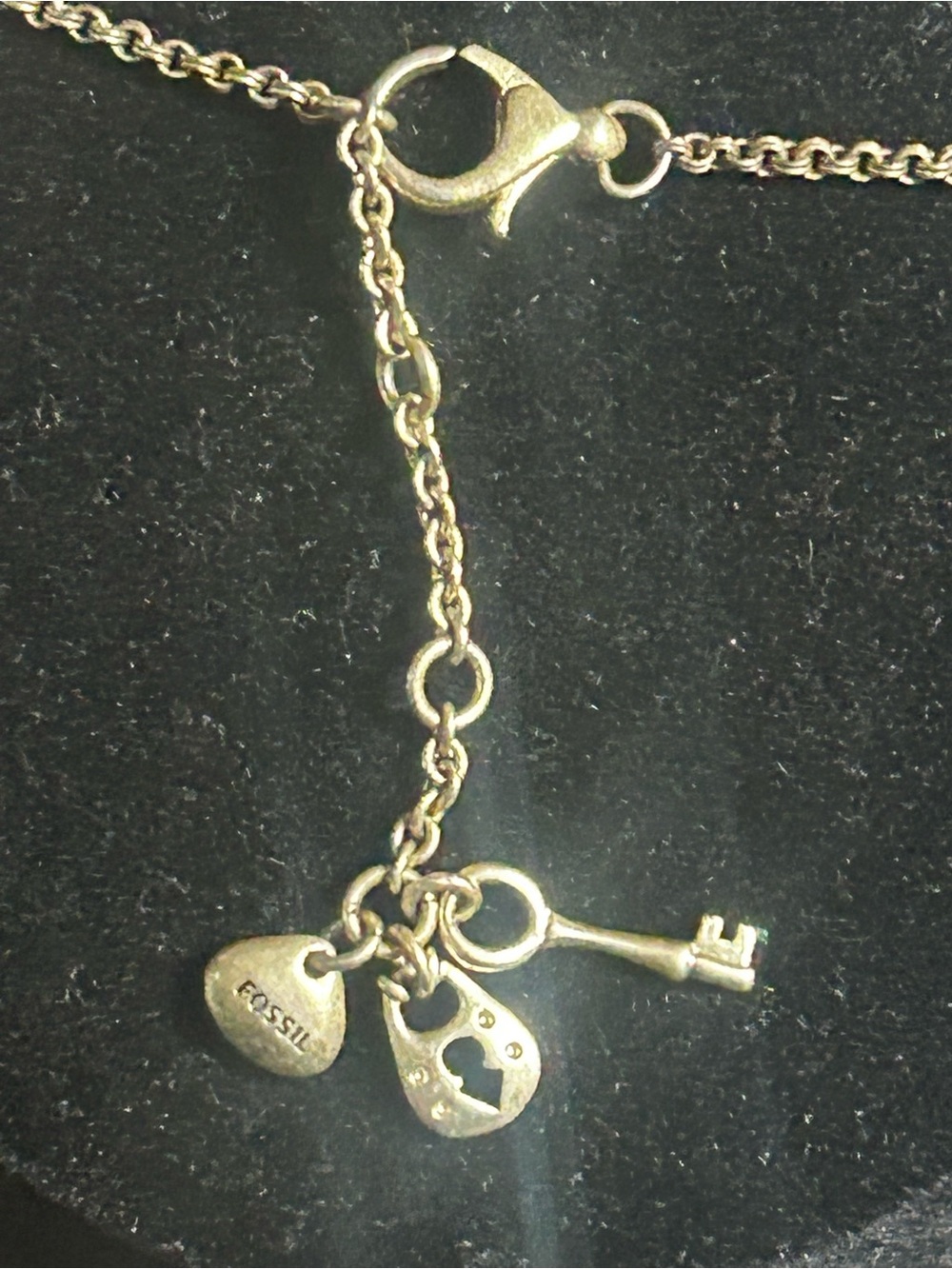 Vintage Fossil Lock and Key Charm Necklace - Picture 5 of 5